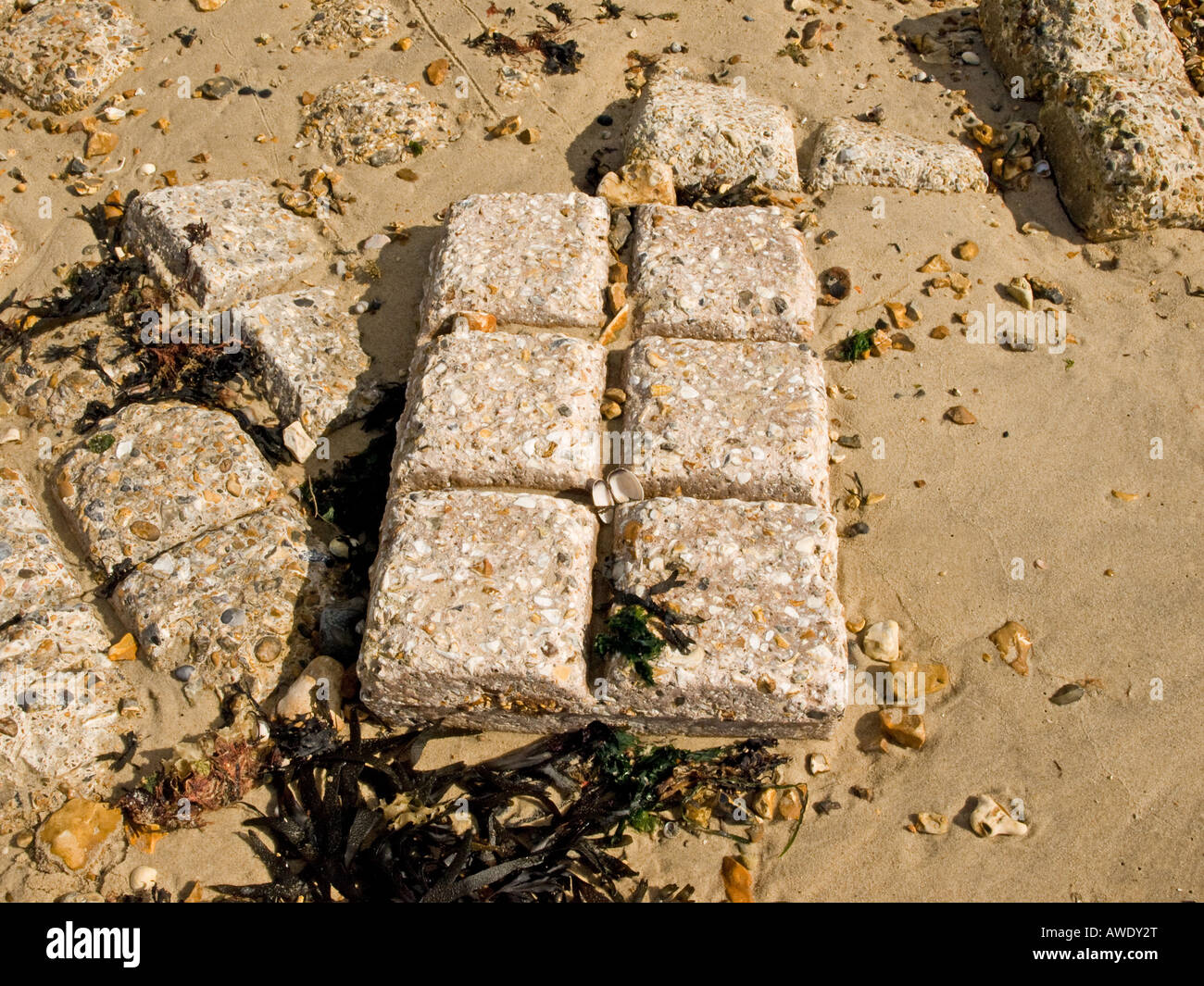 Teil der Überreste der Strukturen bauen in Lepe in Hampshire UK für den d-Day Landungen während des 2. Weltkrieges. Stockfoto