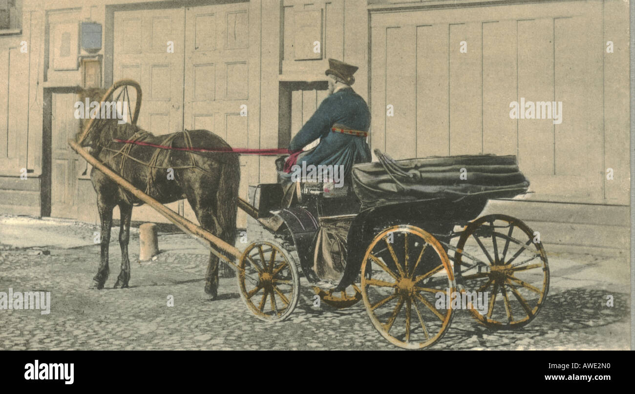 Russische Ansichtskarte von einem Pferd gezogenen Taxi ca. 1905 Stockfoto