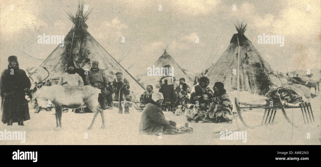 Russische Ansichtskarte der lokalen Bevölkerung an Erzengel postalisch verwendet 1902 Stockfoto