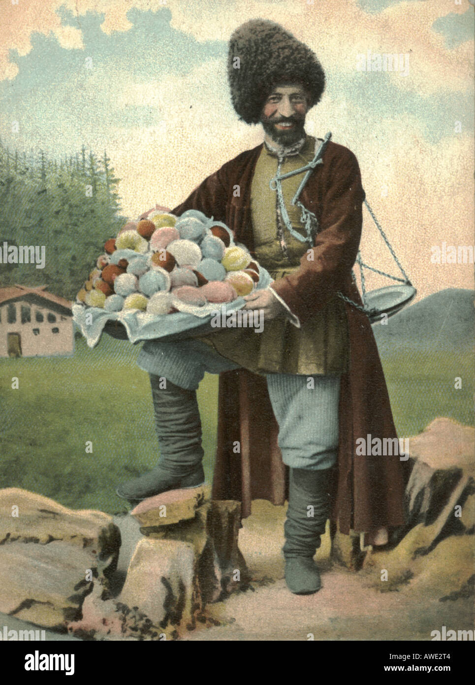 Russische Ansichtskarte von einer Fruitseller circa1905 Stockfoto