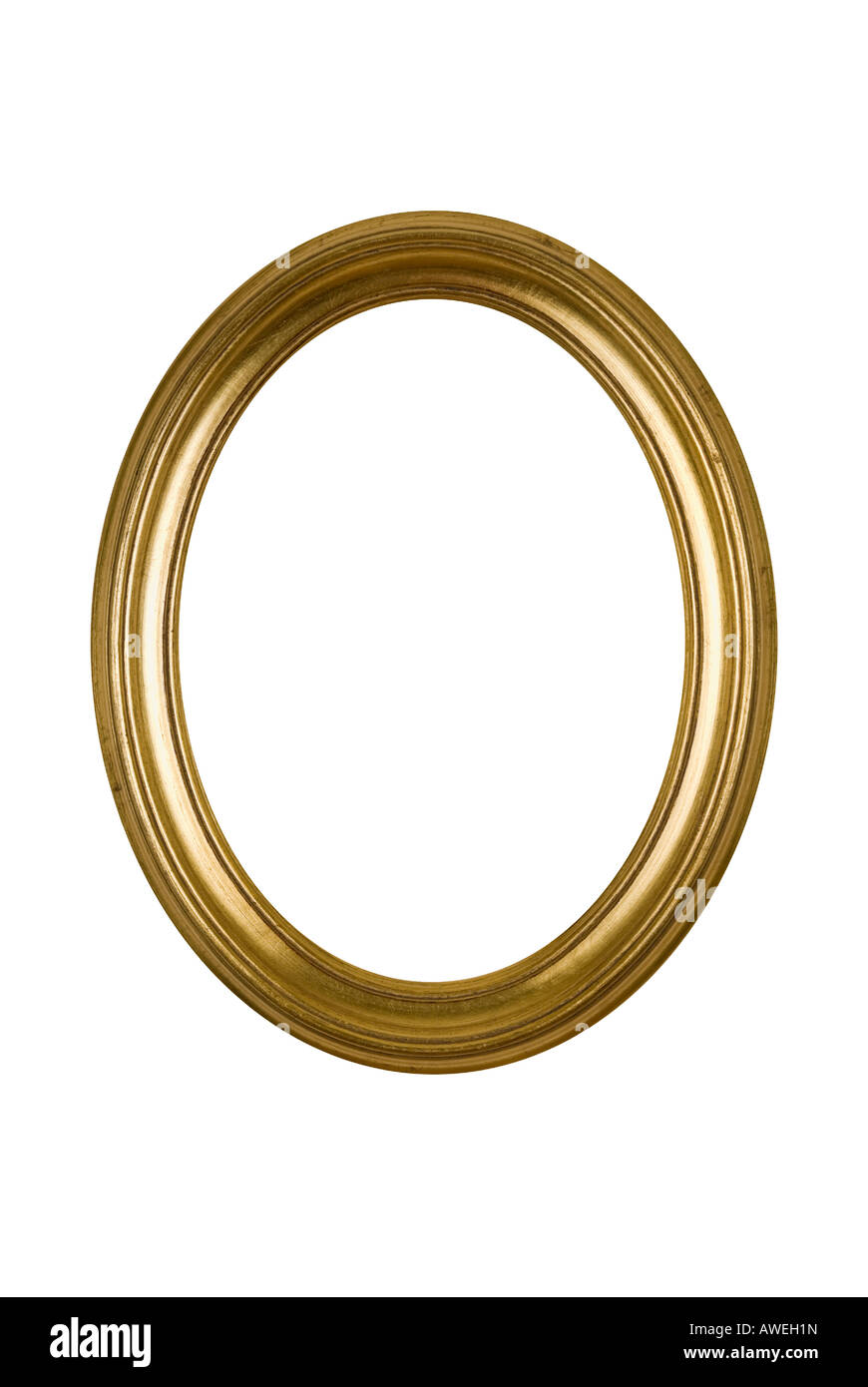 Bild Rahmen Oval Runde Gold, isoliert auf weiss. Stockfoto