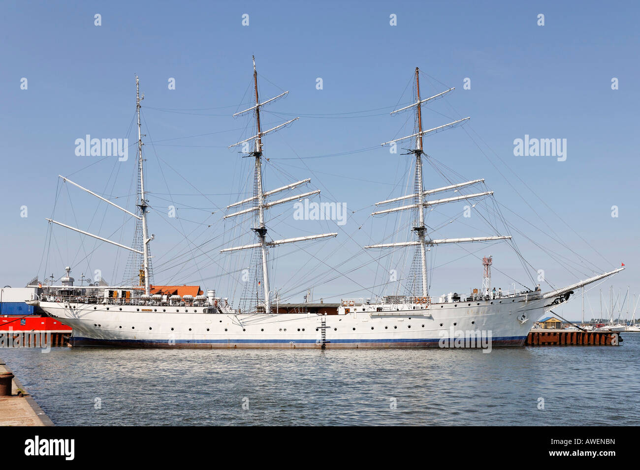 Das Segelschiff "Gorch Fock" bei Hansa Quay, Stralsund, Mecklenburg-Western Pomerania, Deutschland, Europa Stockfoto