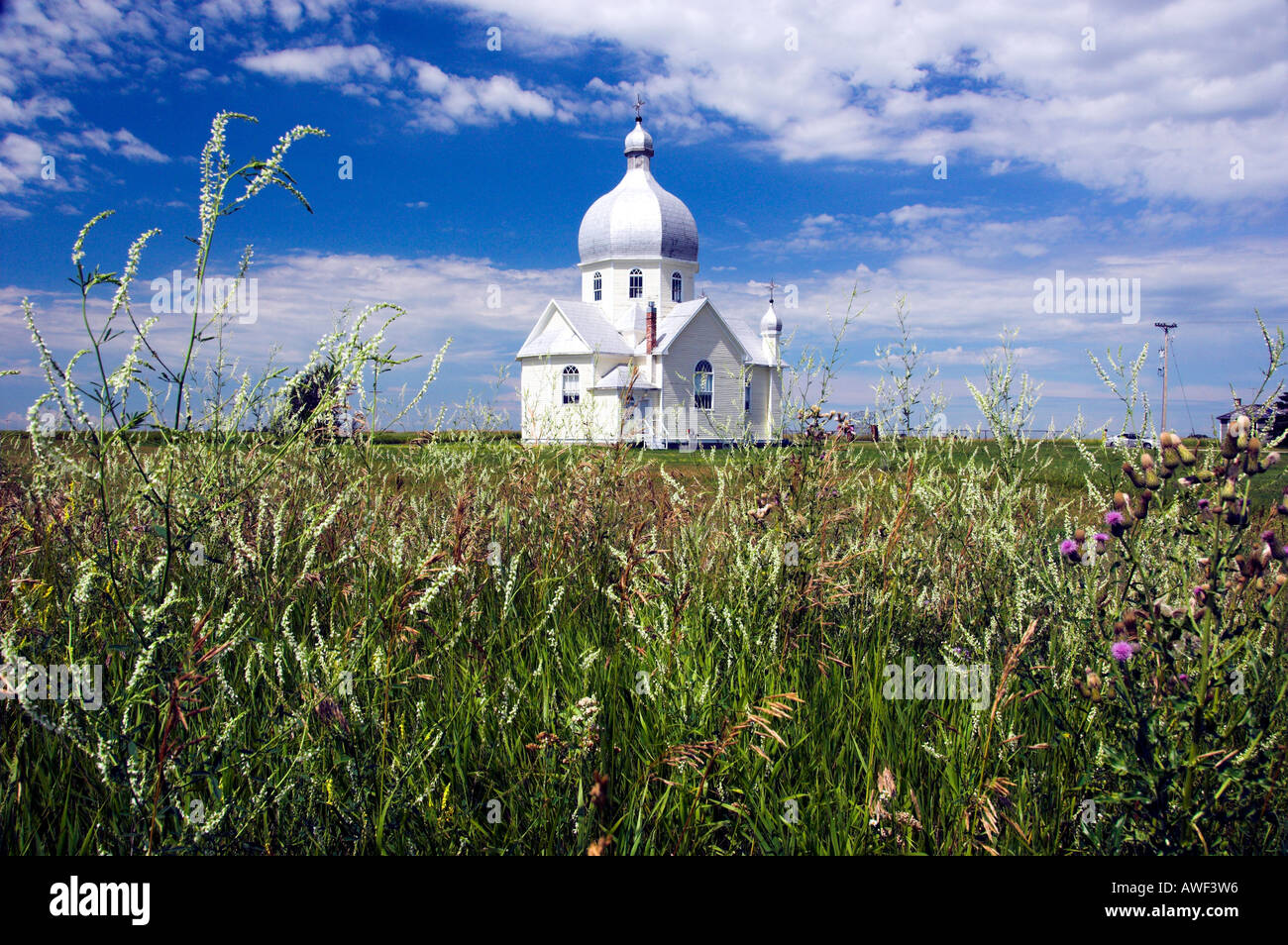 Eine kleine Prärie Kirche der griechisch Ukrainisch römisch-katholische Kirche bei Smuts Saskatchewan Canada Stockfoto