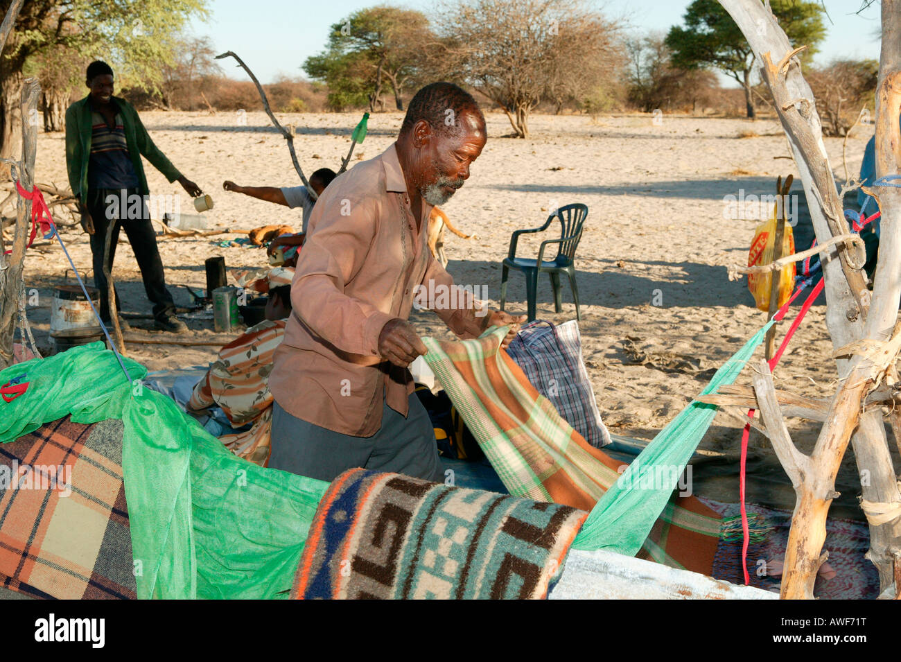 Camp wird abgeräumt, Cattlepost Bothatogo, Botswana, Afrika Stockfoto