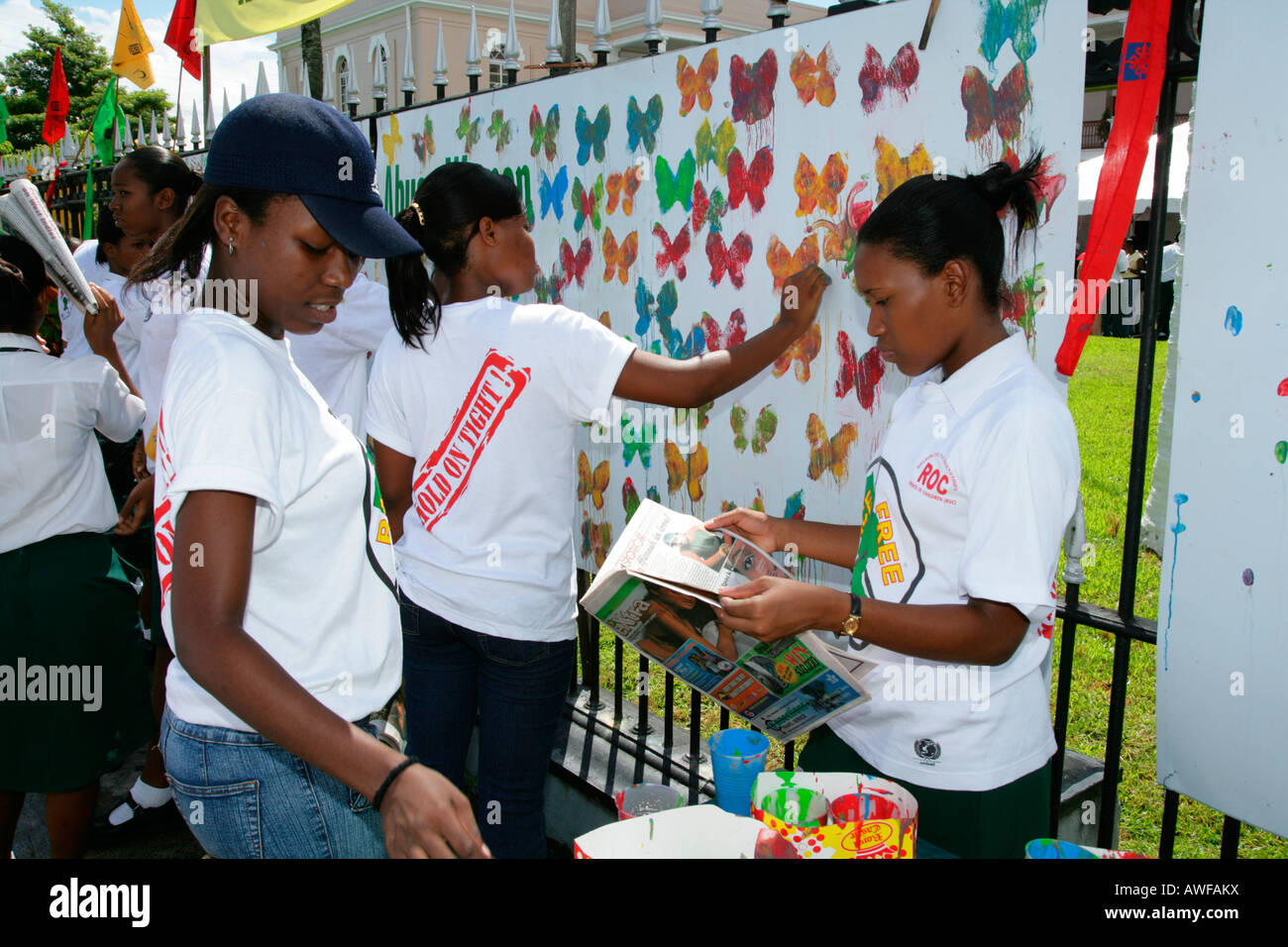 Frauen gegen Gewalt gegen Frauen in Georgetown, Guyana, Südamerika Stockfoto