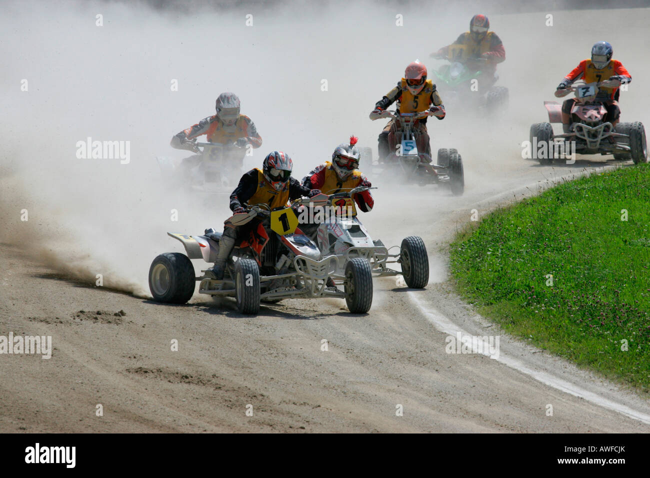 Quad, ATV-Shorttrack-Rennen auf dem Speedway in Muehldorf am Inn, Upper Bavaria, Bayern, Deutschland, Europa Stockfoto