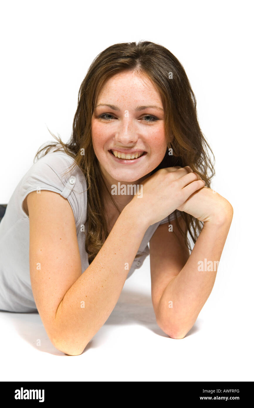 Porträt einer Frau mit braunen Haaren. Stockfoto