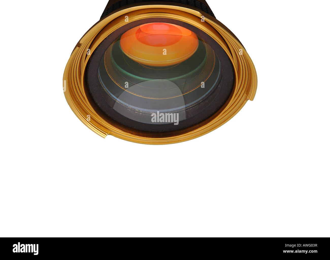 Goldenes Auge schönes gold Objektiv isoliert weißen Hintergrund Stockfoto