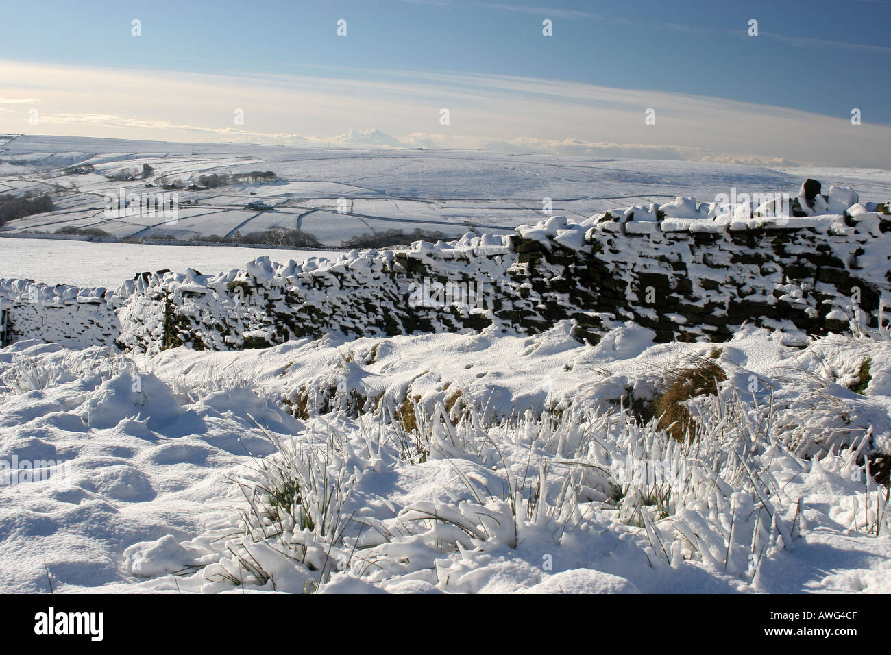 Schnee-Szene in der Yorkshire Pennines in der Nähe von Hebden Bridge Stockfoto