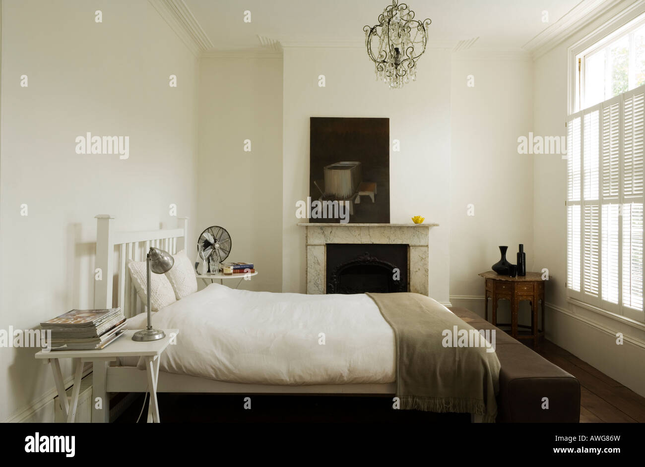 Master-Schlafzimmer in das Haus eines bekannten Londoner Küchenchefs Stockfoto