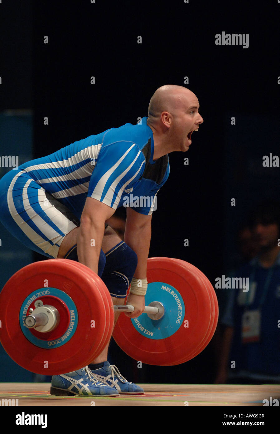 Schottischer Gewichtheber Tommy Yule bei den Commonwealth Games in Melbourne Australien Stockfoto