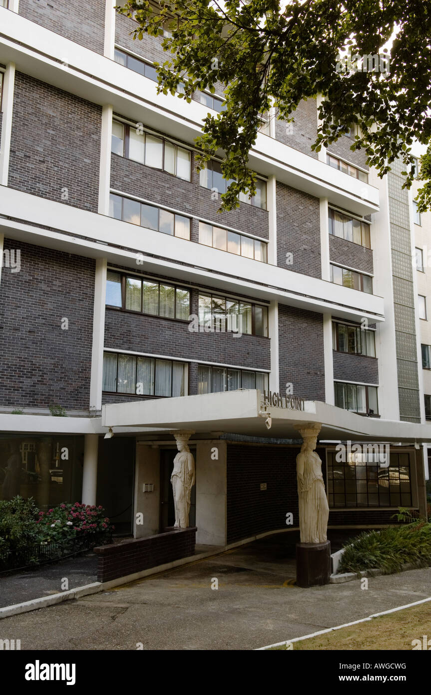 Außenseite der Höhepunkt, einem 1930er Jahre modernistischen Gebäude von Berthold Lubetkin in Nord-London Stockfoto