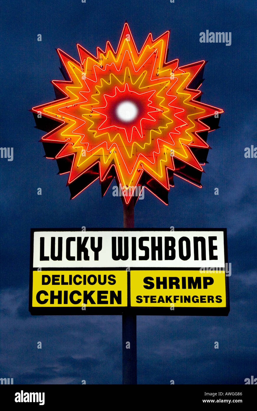 Viel Glück Wishbone-Zeichen in einem Fast-Food-Restaurant in Tucson Arizona Stockfoto