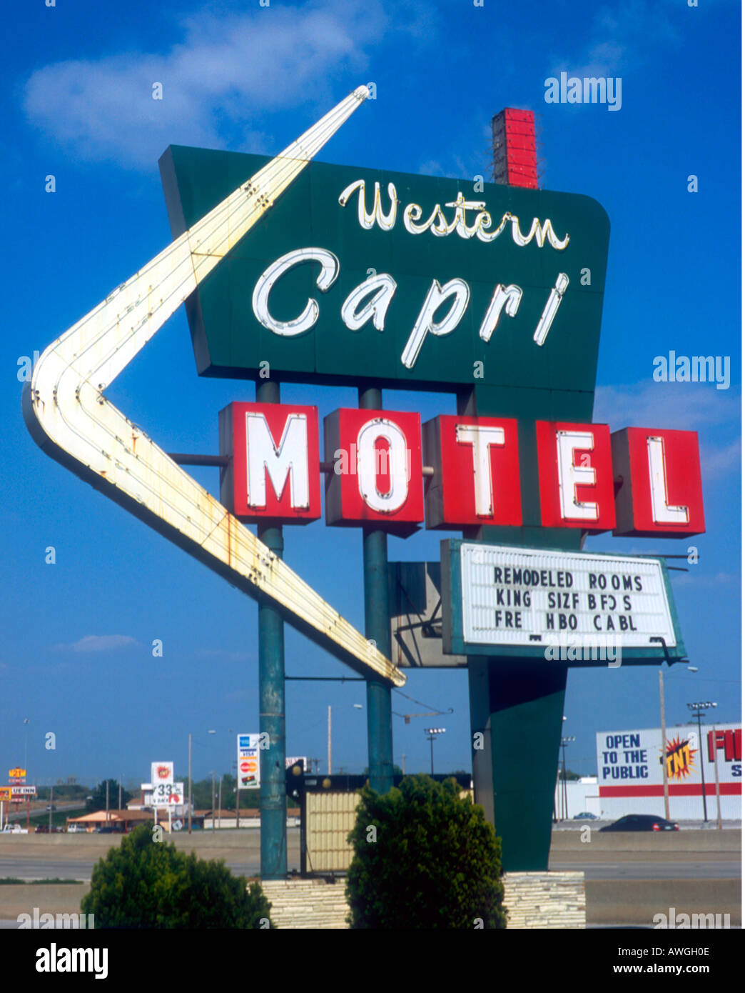 Western Capri Motel Zeichen befindet sich auf der alten Route 66 in Tulsa Oklahoma Stockfoto