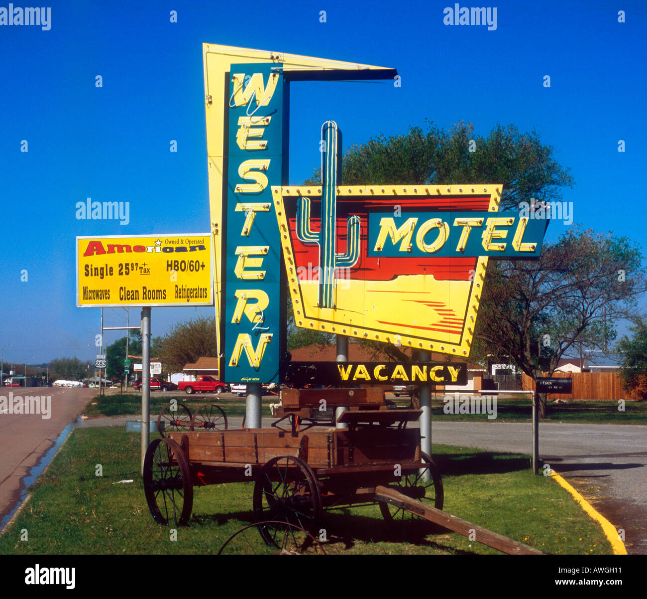 Western Motel Zeichen befindet sich auf der alten Route 66 in Sayre Oklahoma Stockfoto