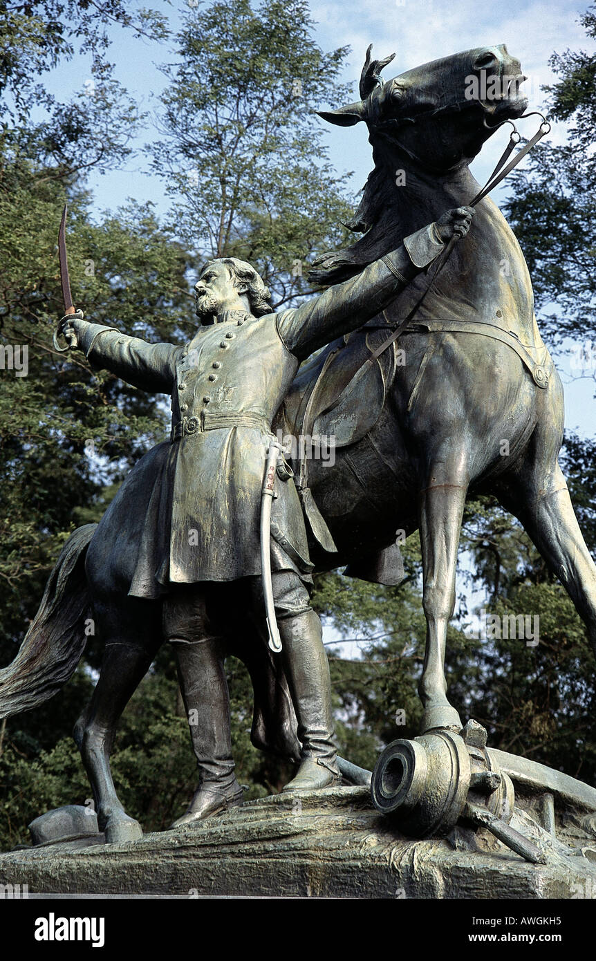 USA, Mississippi, Vicksburg National Military Park, Statue von Brigadier General Lloyd Tilghman CSA, Stockfoto