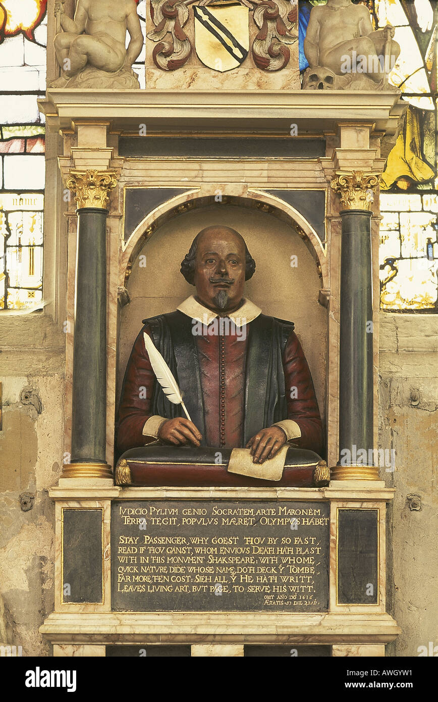 Monument/Statue von Shakespeare, in die Kirche, die Geburt und Tod versteckt wurden registriert. Stockfoto