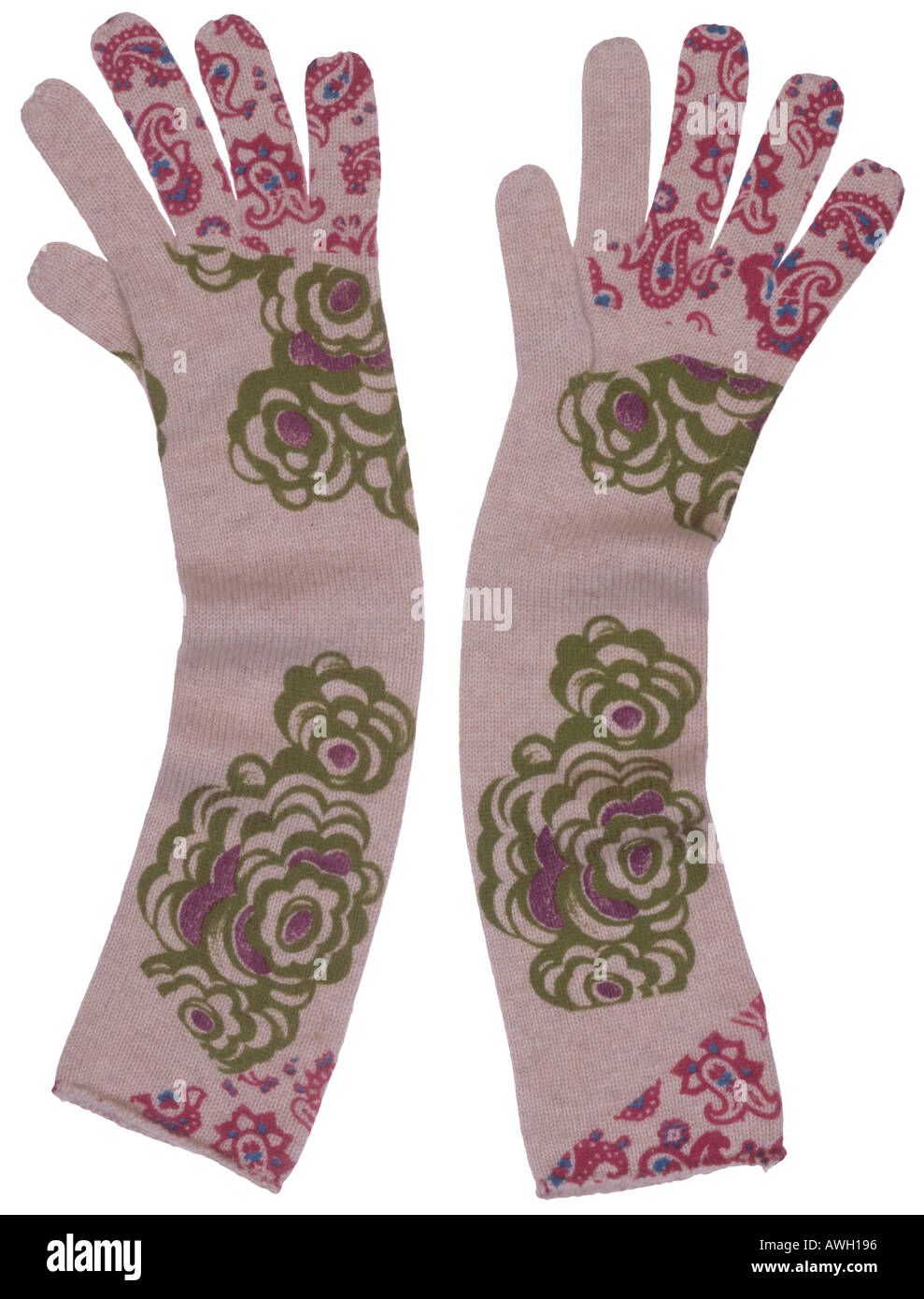 lange wollene Handschuhe mit Design-Muster Stockfoto