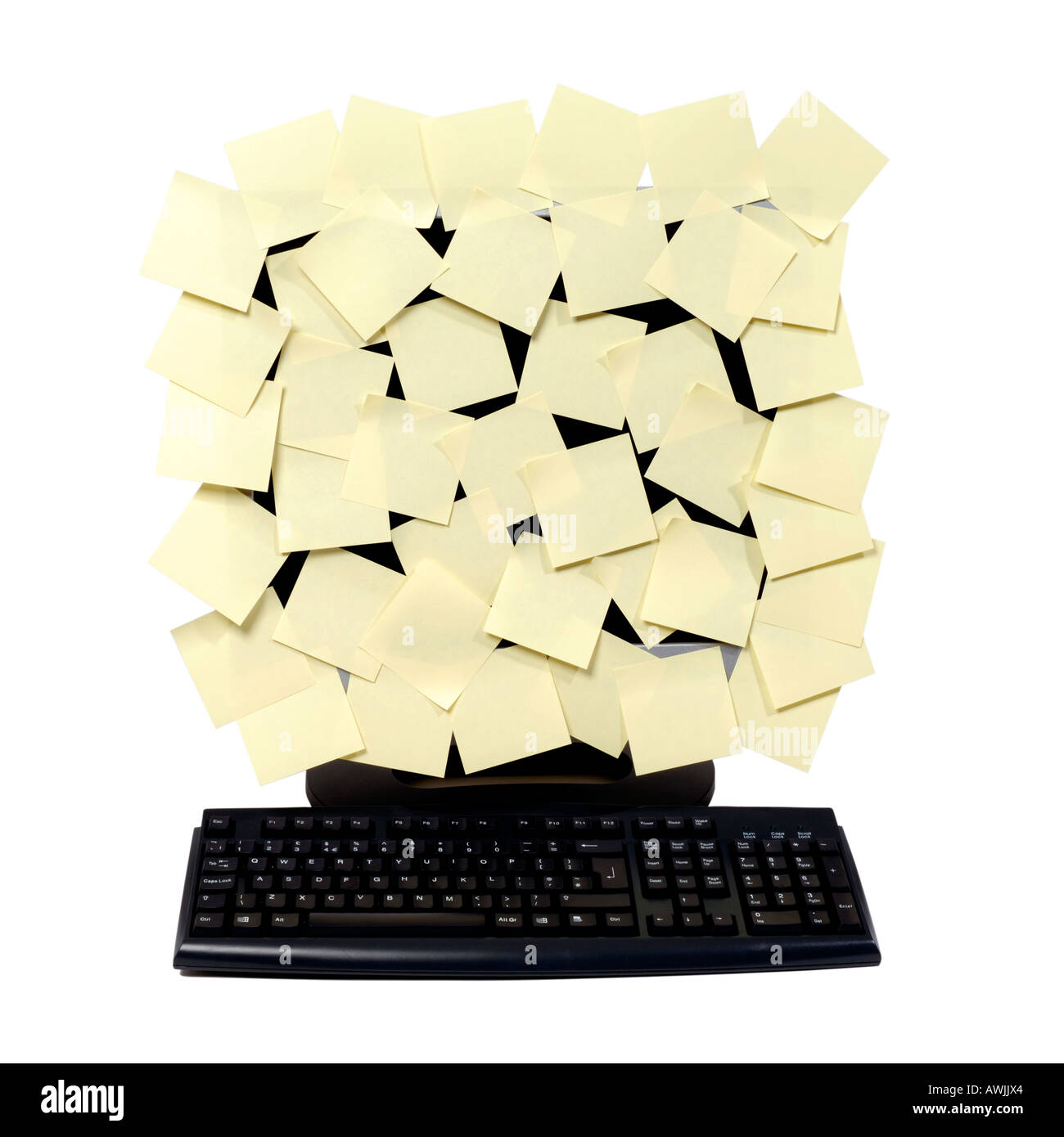 Computer-Bildschirm bedeckt in gelb post-it notes Stockfoto