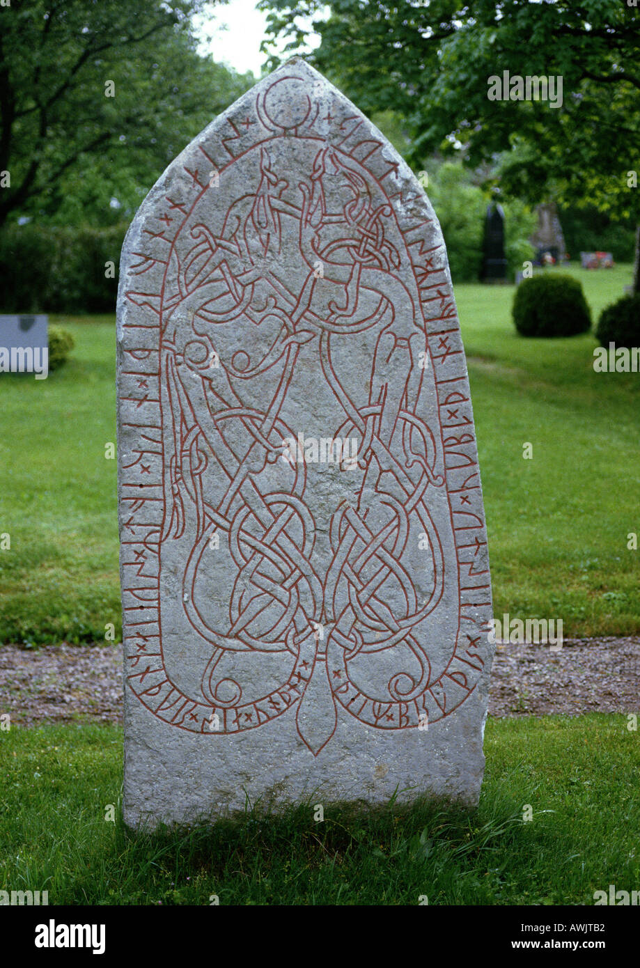 Schweden, Runenstein Stockfoto