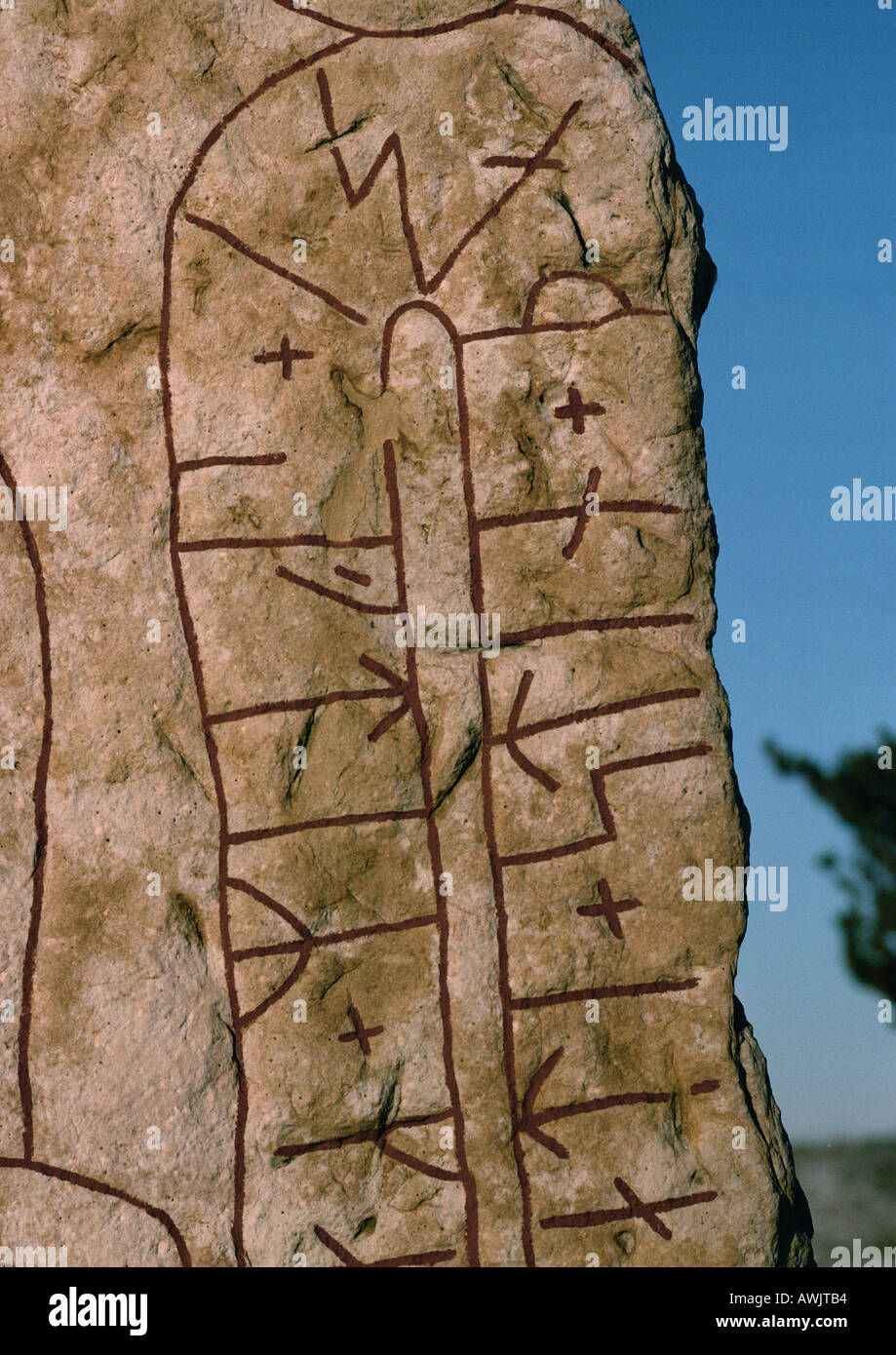 Schweden, Runenstein, Nahaufnahme Stockfoto