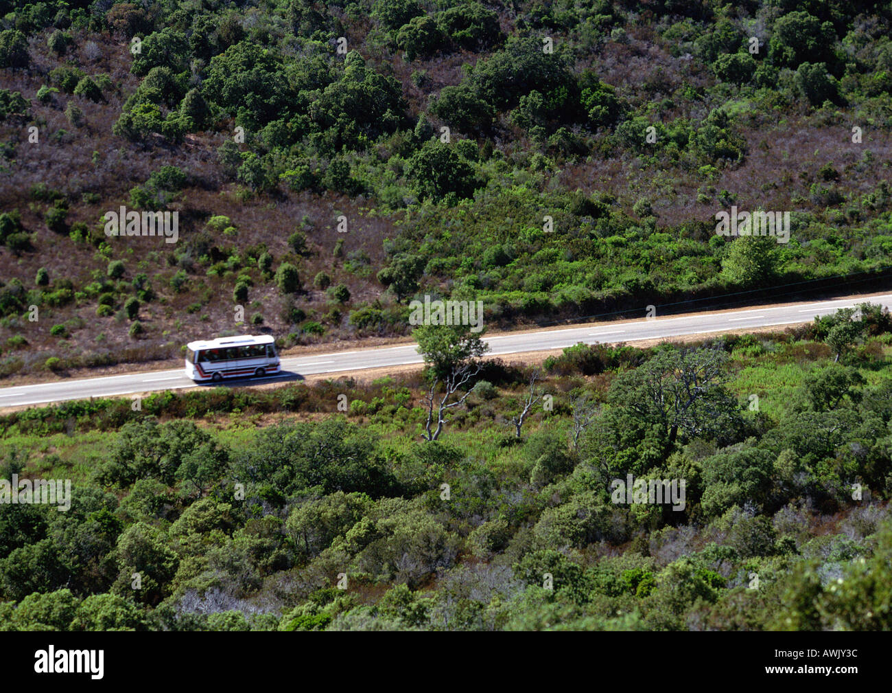 Bus reisen Berghang unterwegs, verschwommen. Stockfoto