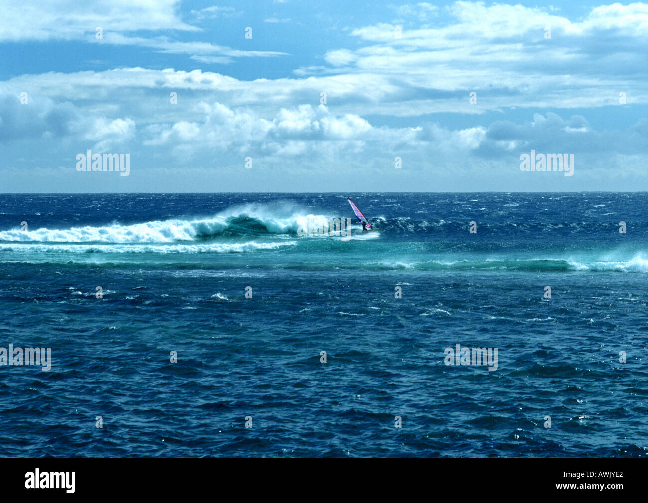 Windsurfer in Wellen Stockfoto