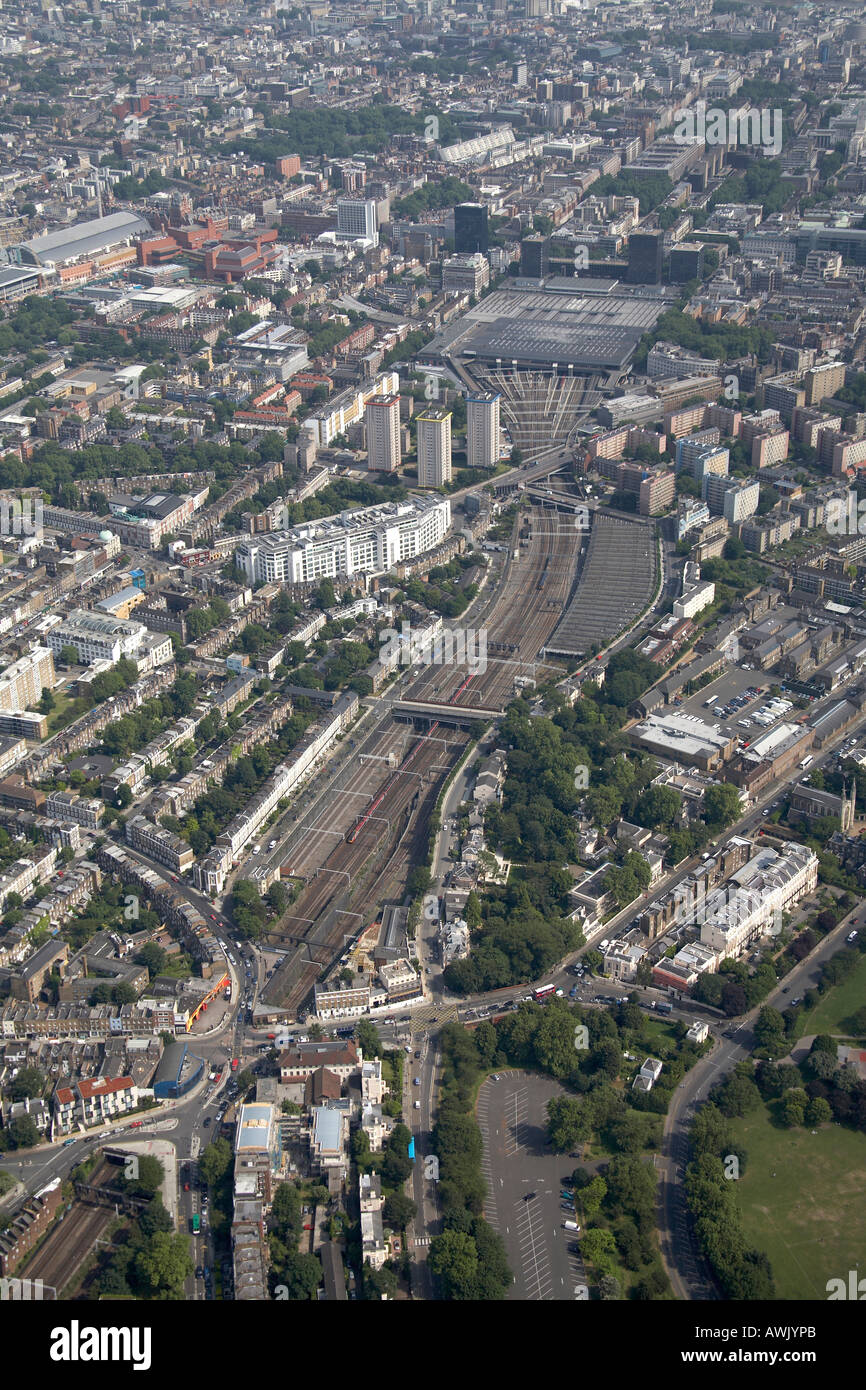 Hohen Niveau schrägen Luftbild südöstlich von Euston Railway Station Euston Depot Regent s Park Barracks Regents Park Camden Stockfoto