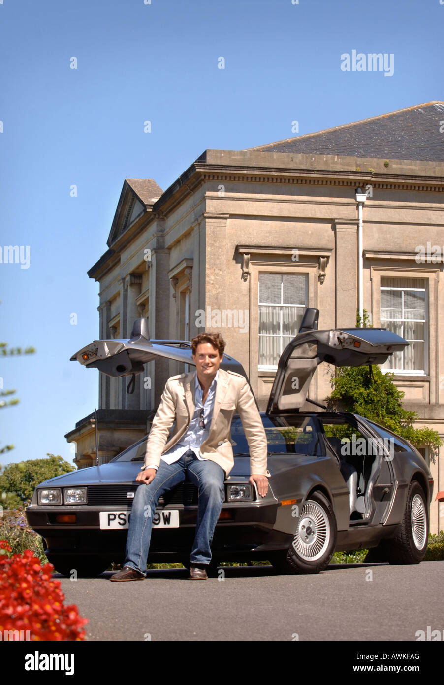 STEPHEN BOWMAN VON KLASSISCHEN POP-GRUPPE BLAKE MIT SEINEM DE LOREAN AUTO AUG 2007 Stockfoto