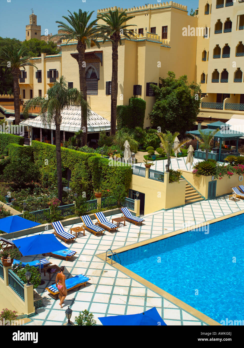 Das Schwimmbad im Sofitel Palais Jamai Hotel in Fez Stockfoto