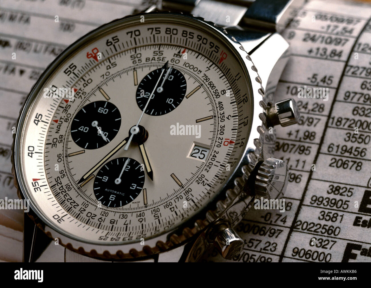 Armbanduhr auf Lager Bericht, extreme Nahaufnahme Stockfoto