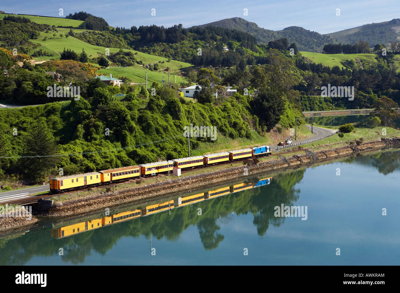Seasider Zug Blanket Bay Otago Harbour Dunedin Neuseeland Südinsel Antenne Stockfoto
