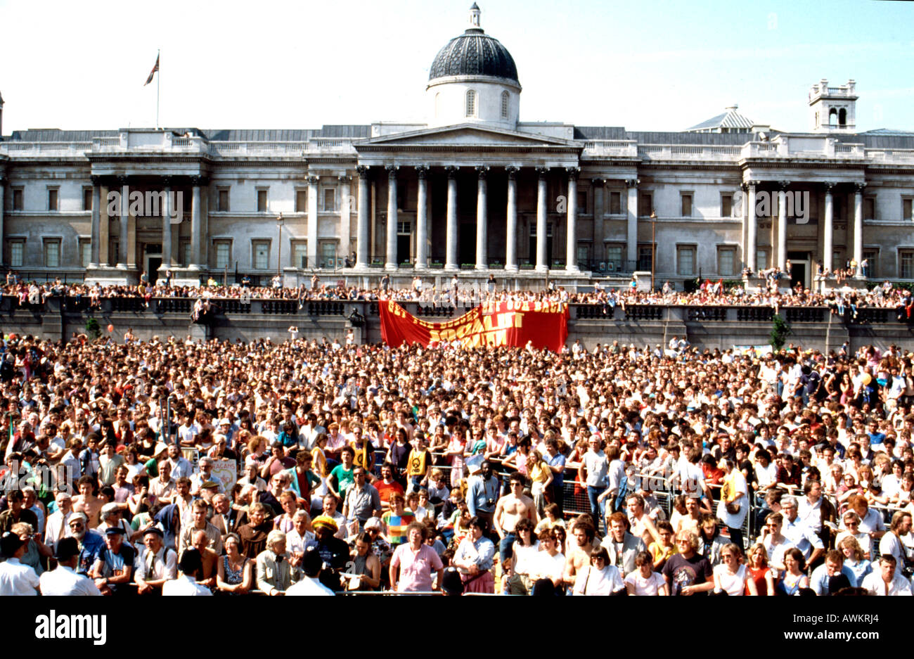 Politische Kundgebung am Trafalgar Square in London Stockfoto