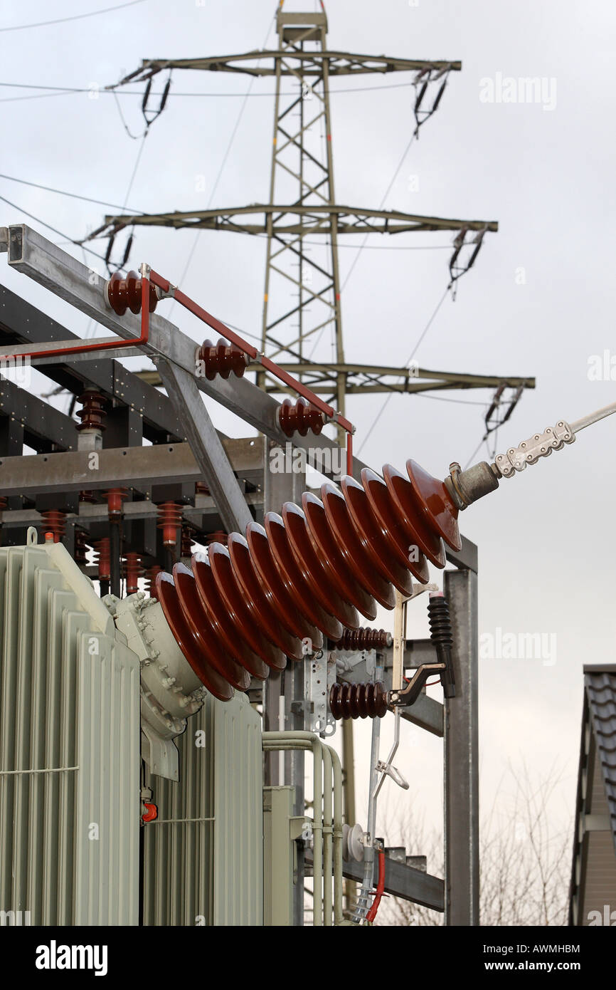 Elektrisches Umspannwerk, Huekeswagen, North Rhine-Westphalia, Deutschland, Europa Stockfoto