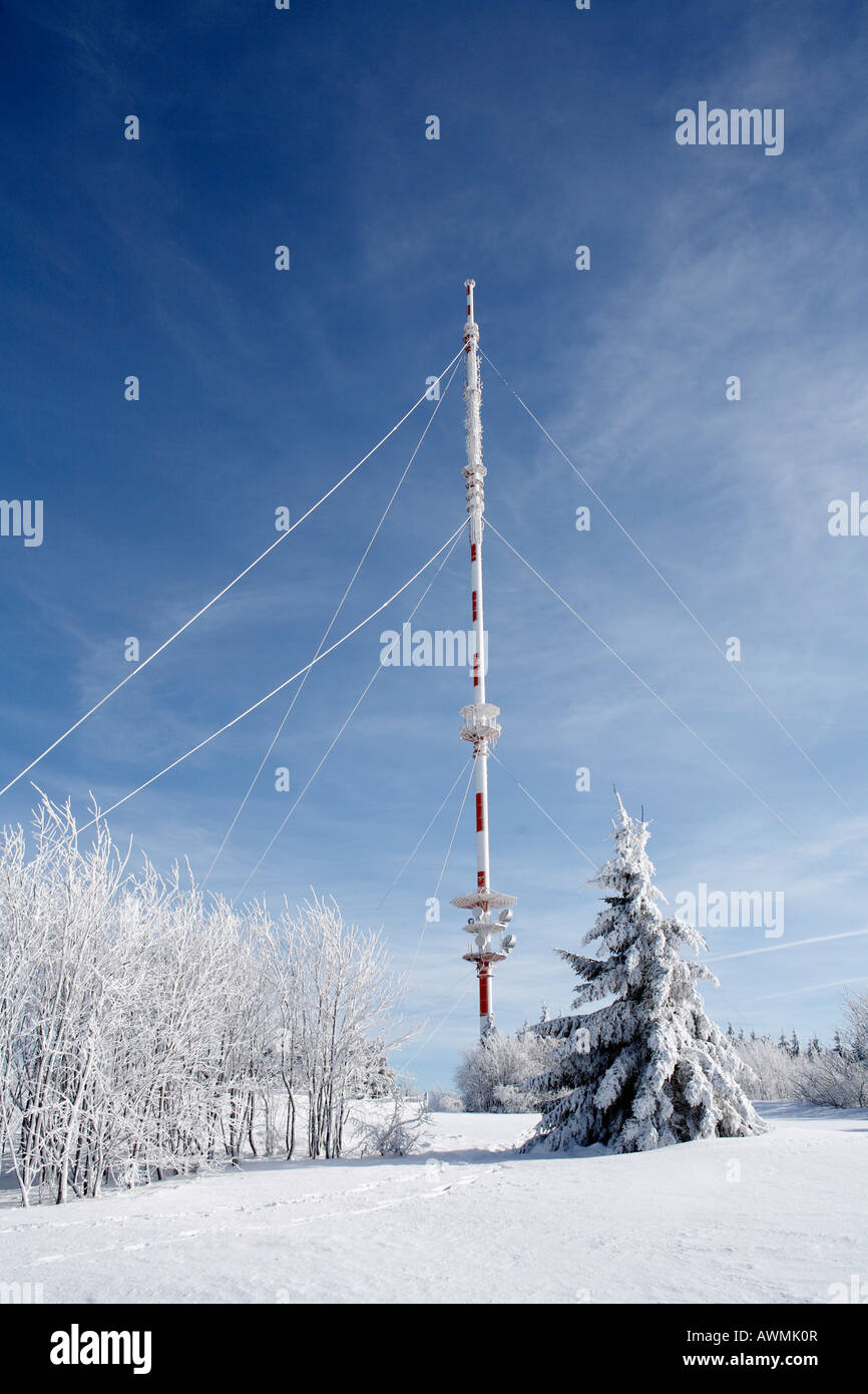 Deutsche Telekom Radio Mast, Mt. Heidelstein, Lange Rhön Berge, untere Franken, Bayern, Deutschland, Europa Stockfoto