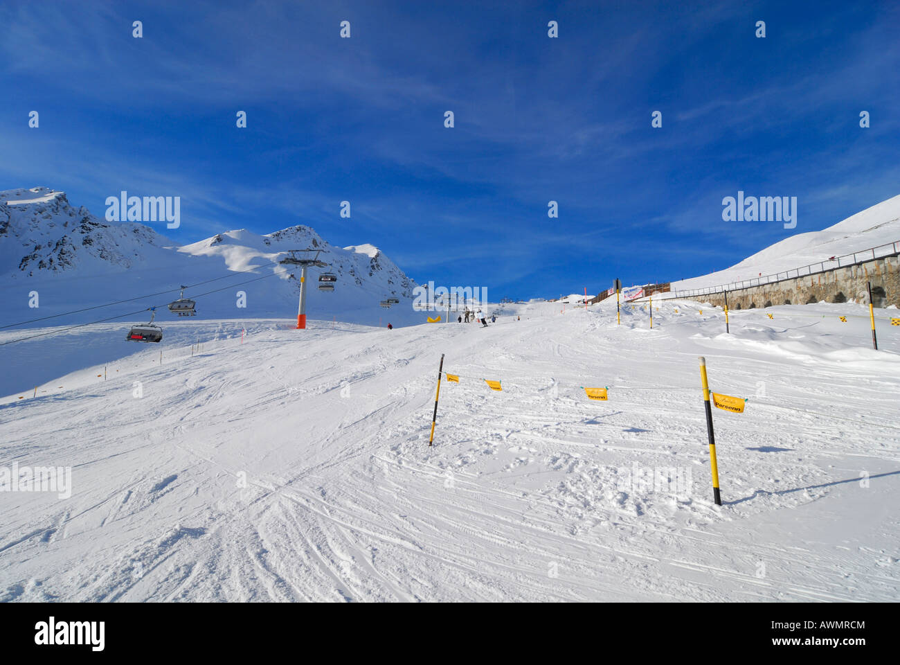 Skipisten auf der Parsenn - Davos, Kanton Graubündens, der Schweiz, Europa. Stockfoto