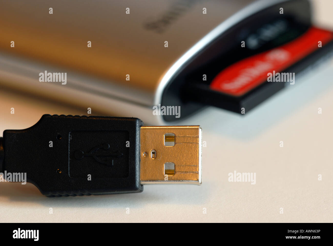 Compact Flash-Speicher-Kartenleser mit Speicherkarte und USB-Buchse Stockfoto