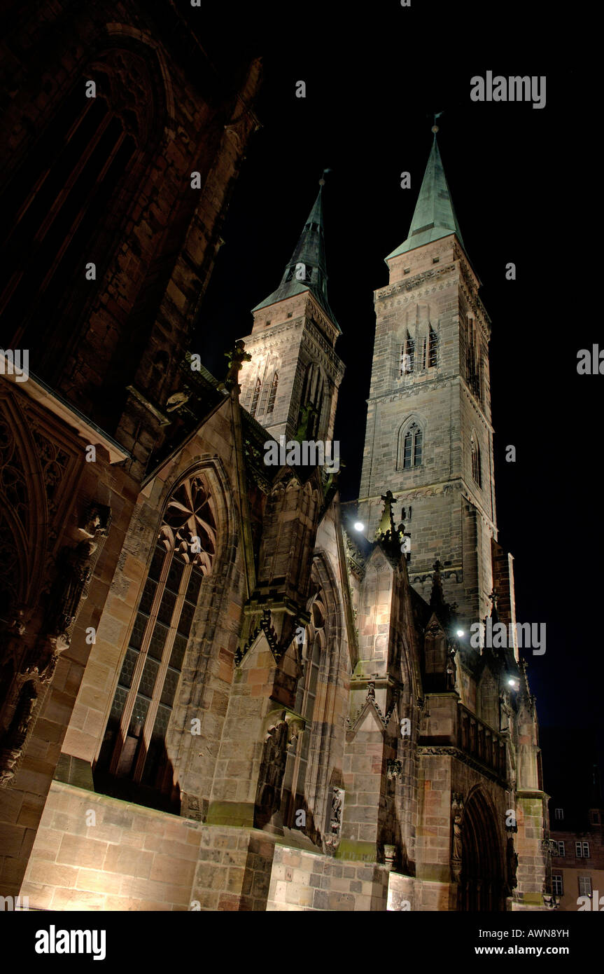 Sebalduskirche Kirche bei Nacht, Nürnberg, Franken, Bayern, Deutschland, Europa Stockfoto