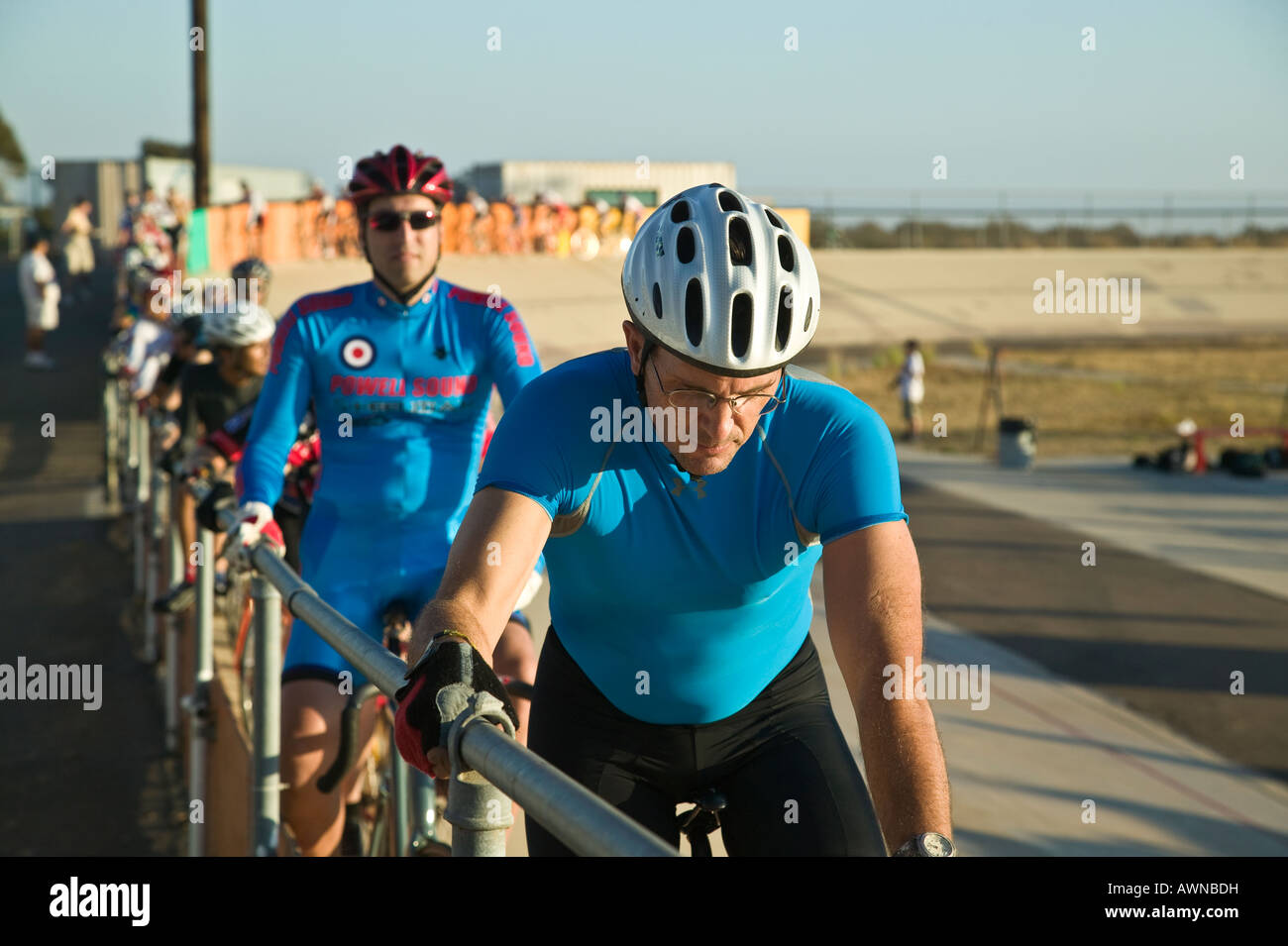 Startposition Fahrrad Racing Velodrom Balboa Park, San Diego, Kalifornien, USA Stockfoto