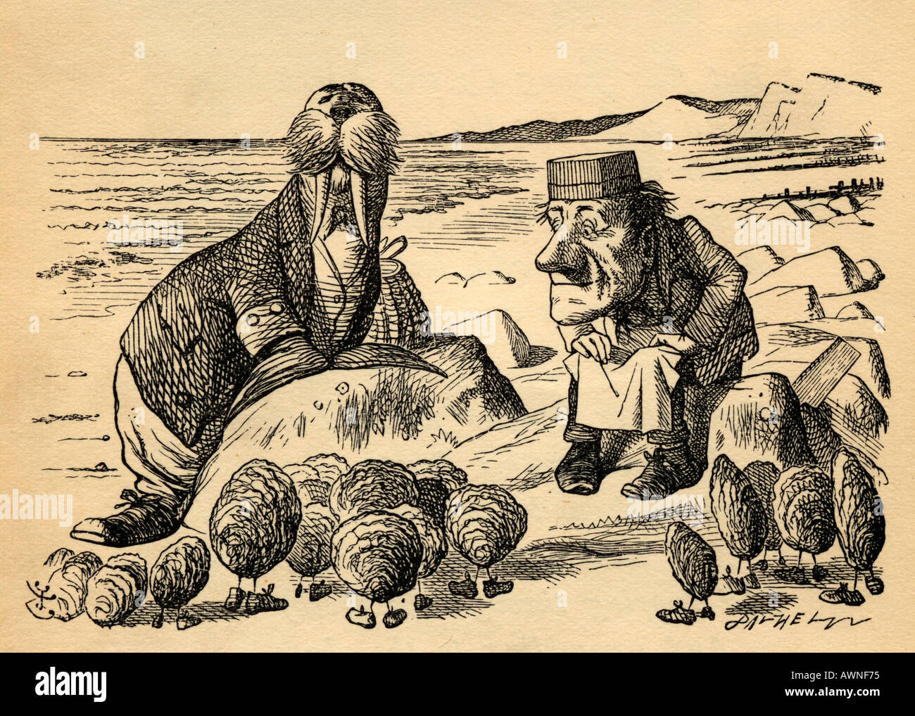 Das Walross und der Tischler. Abbildung von Sir John Tenniel. Ab Durch den Spiegel und was Alice dort fand Stockfoto