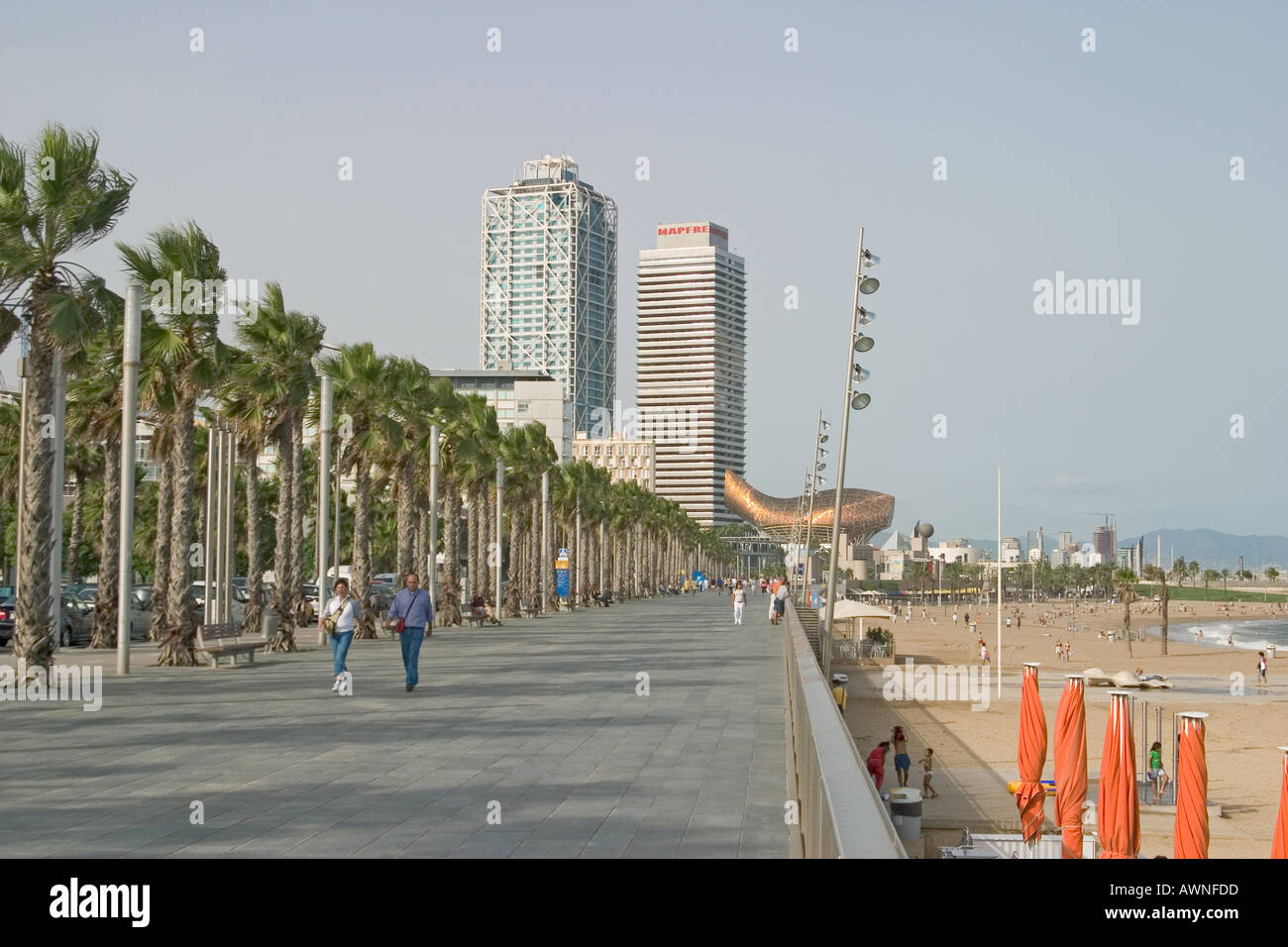 Barcelona Spanien Passeig Maritim De La Barceloneta Stockfoto