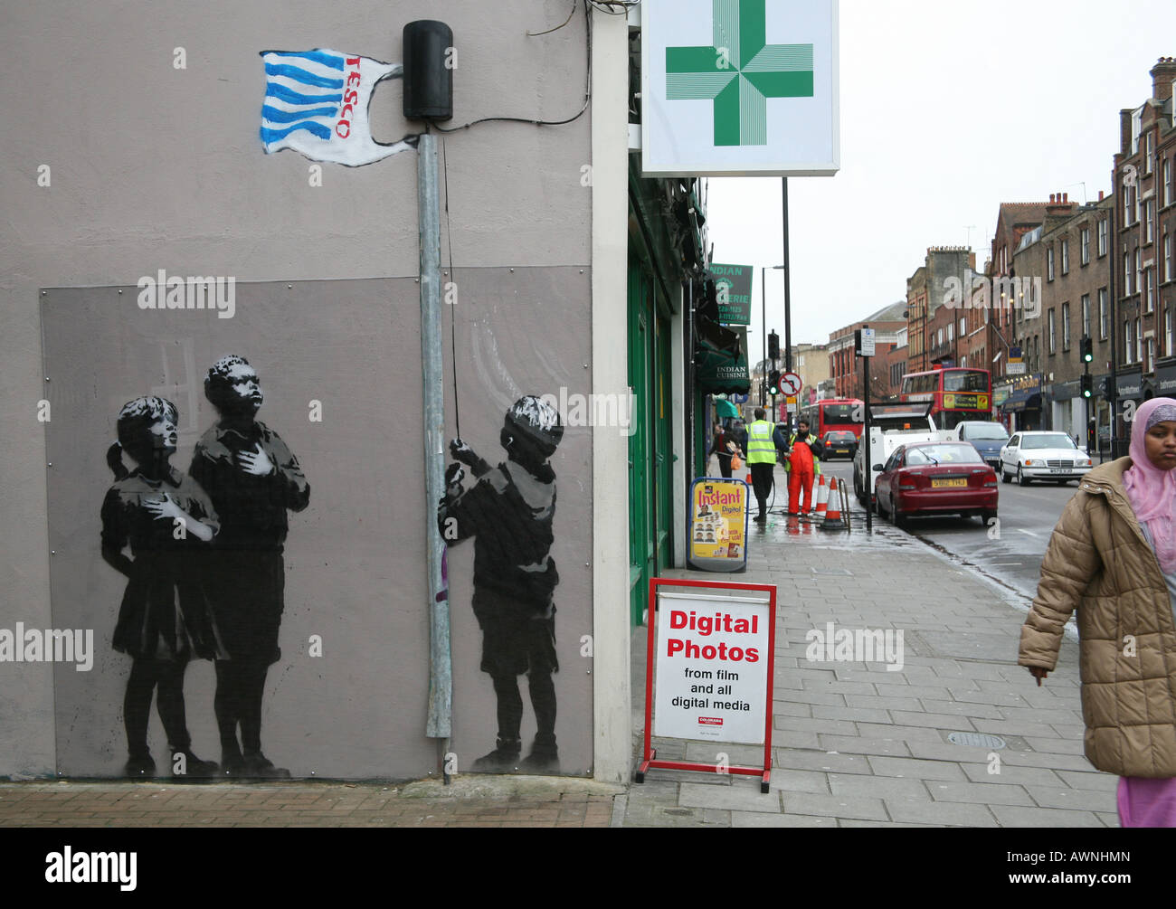 Banksy Kunst auf Street in London Stockfoto