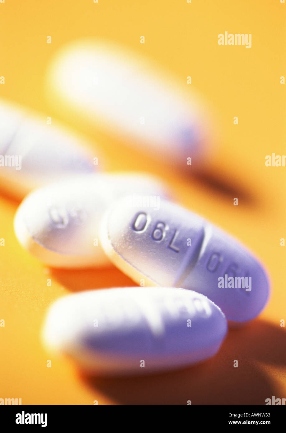 Medizin-Tabletten, close-up, Hintergrund unscharf Stockfoto