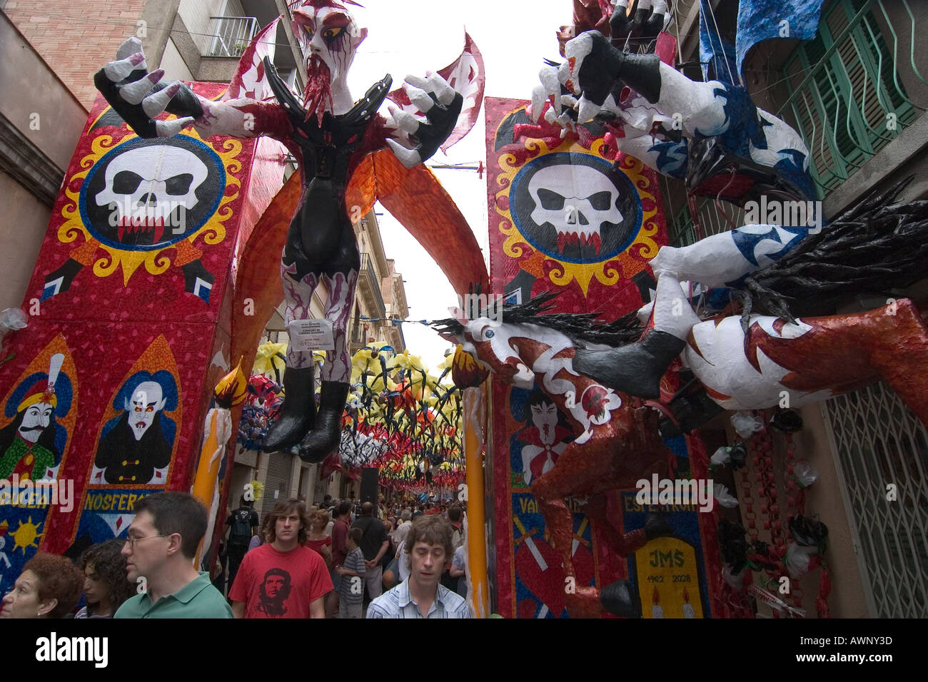 Straße-Dekoration Fiesta de Gracia in Barcelona-Spanien-Katalonien-Europa Stockfoto