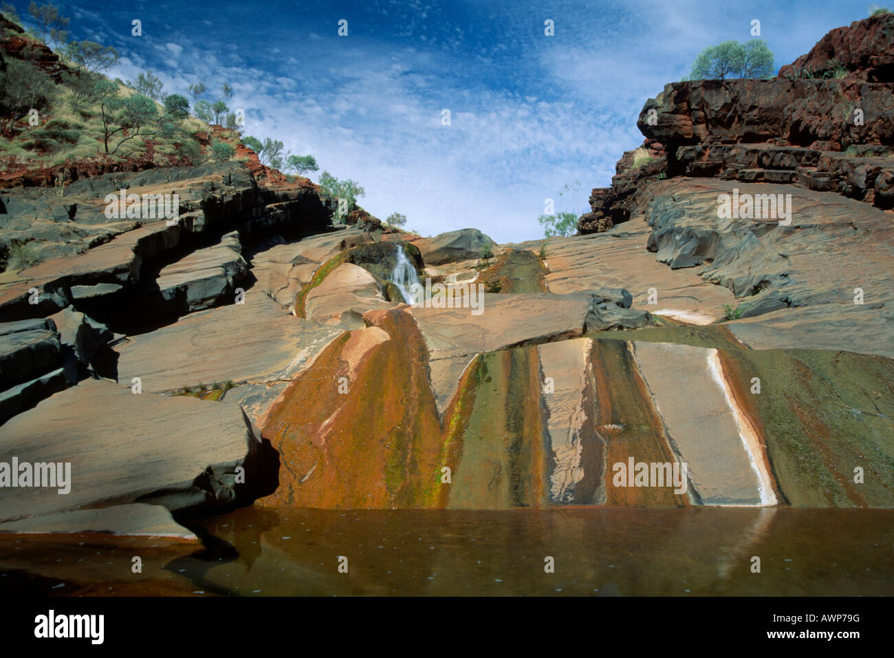 Bunter Wasserfall, Hamersley Gorge, Karijini National Park, Western Australia, Australien, Ozeanien Stockfoto