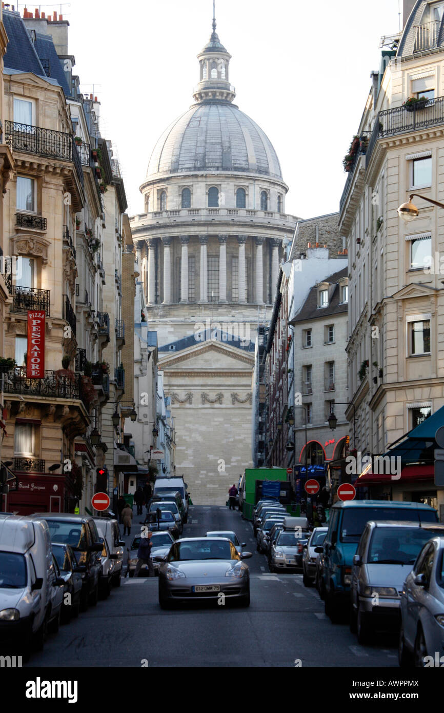 Blick auf den Pantheon von Rue des Carmes, Quartier Latin, Paris, Frankreich, Europa Stockfoto