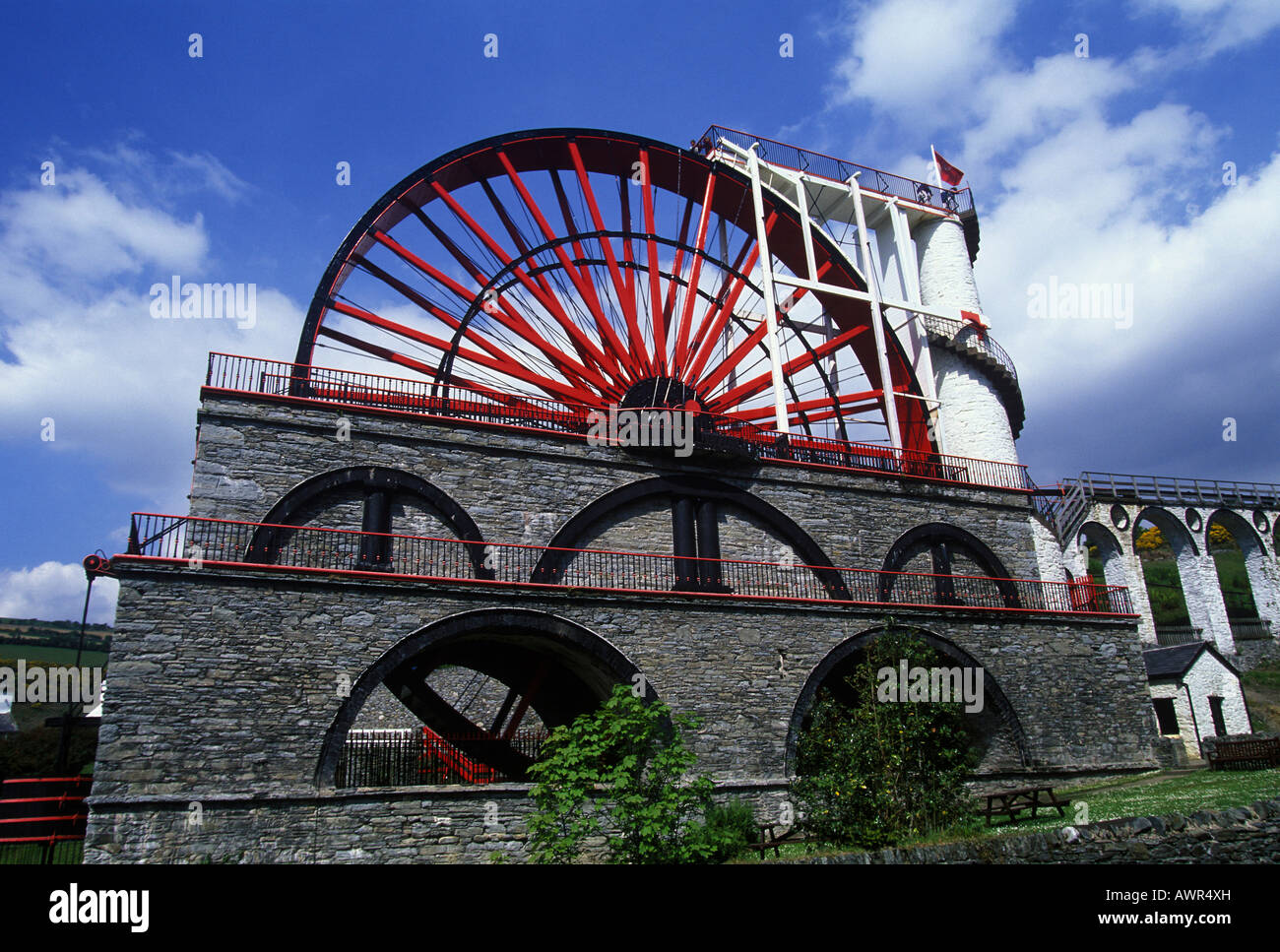 Laxey Wheel transportiert das Wasser aus der Great Laxey Mining Company Insideout bis 1929, Isle Of Man, Großbritannien, Euro Stockfoto