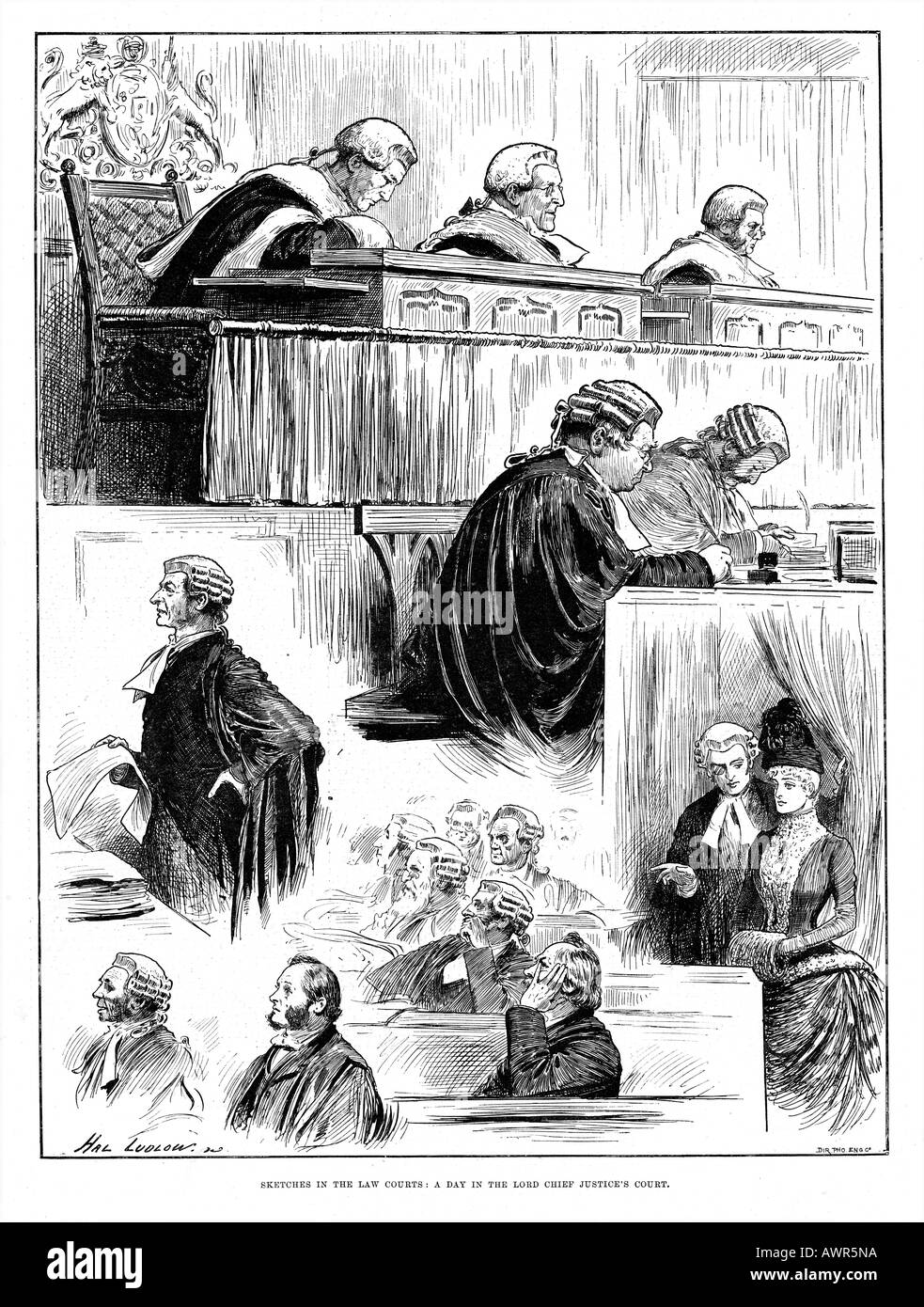 Lord Chief Justices Court Sketches im Londoner Recht Gerichte im Jahre 1886 mit Lord Coleridge Vorsitz Stockfoto