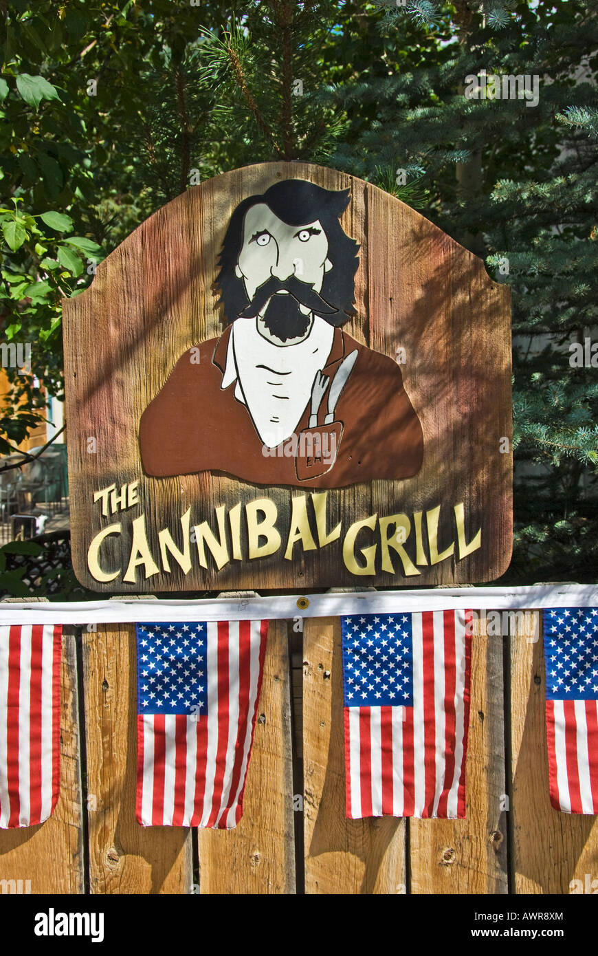 Kannibale Grill Zeichen, Lake City, Colorado. Stockfoto
