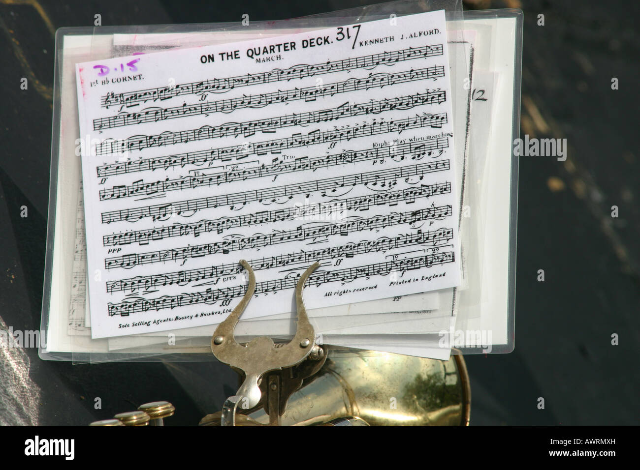 Nahaufnahme von Musik Noten auf Stand Dickens festival Stockfoto